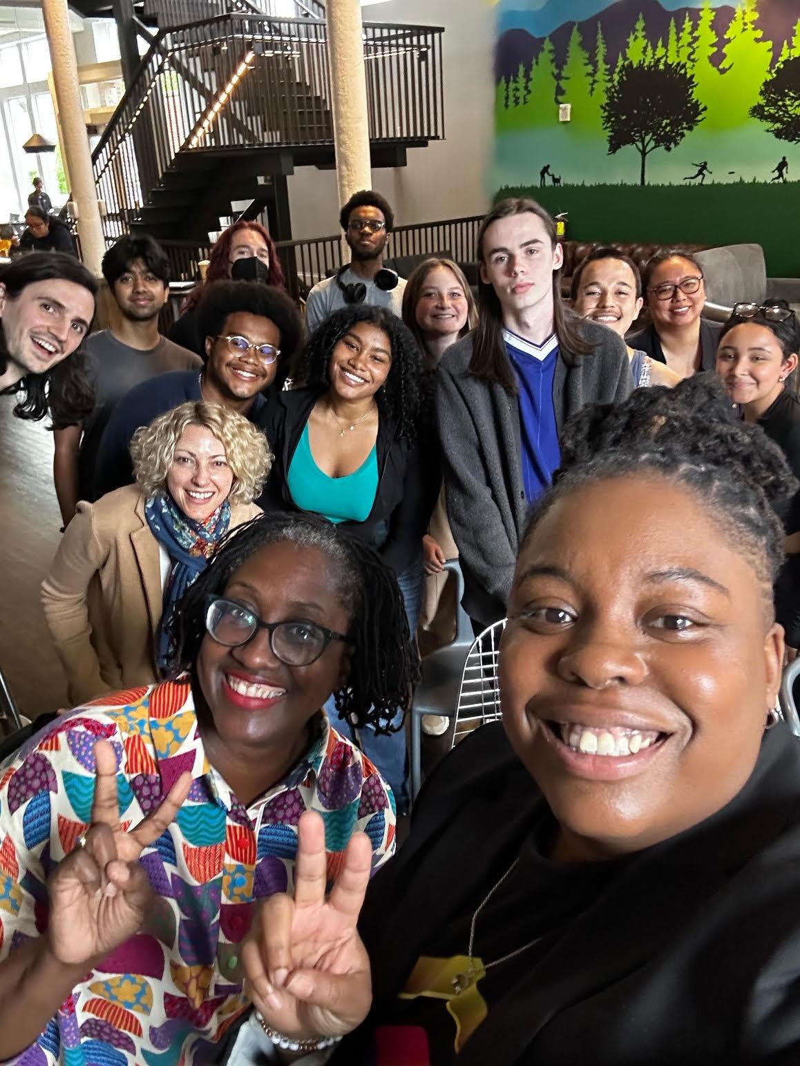 A crowd of people at a Writing with Sound Speaker Series event.